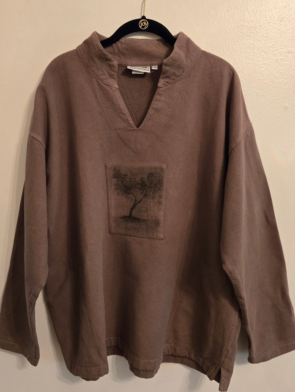 By Taylor Vintage Womens V-Neck Pull-over Top 100 % Cotton Tree Image L/XL